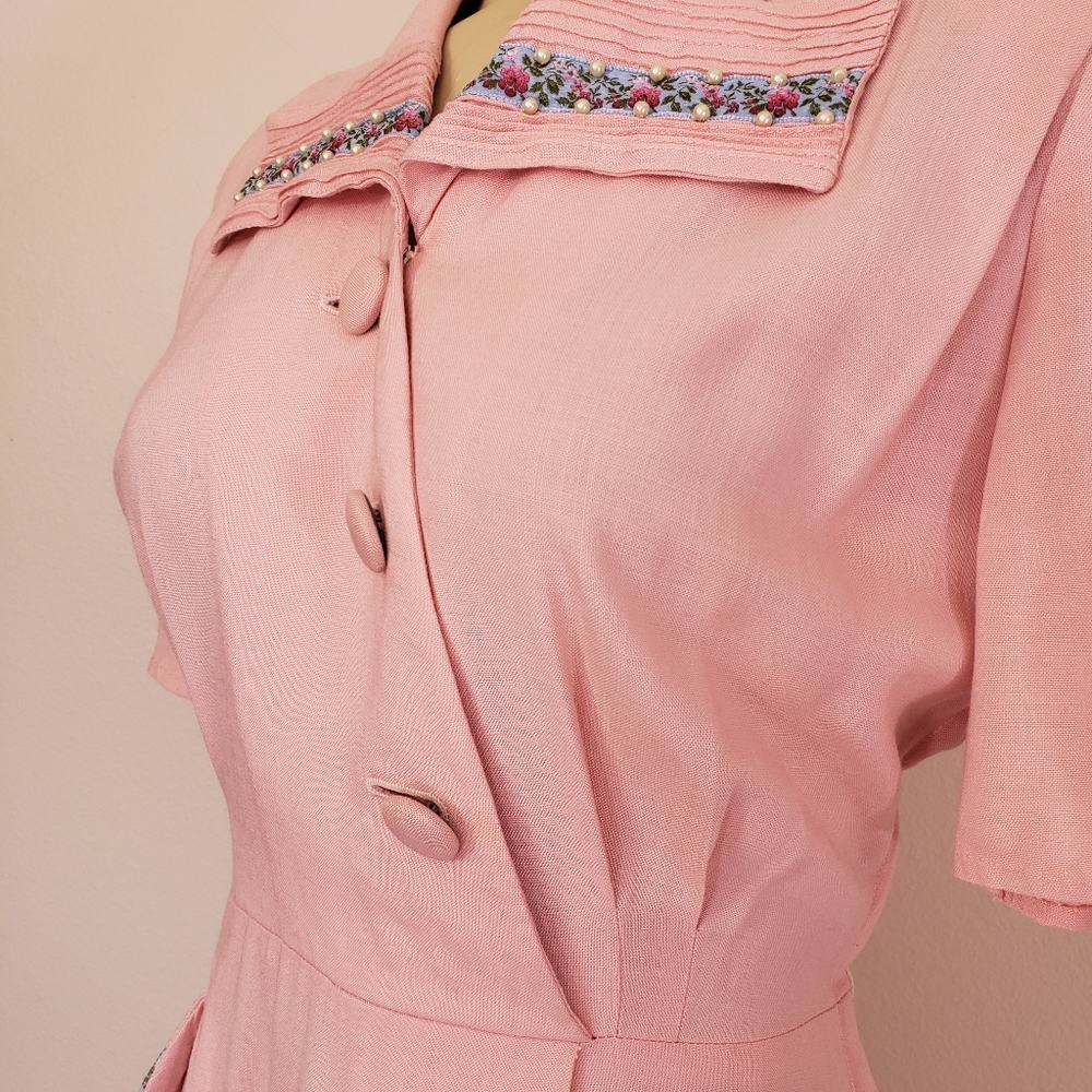 VTG 50s Pink Short Sleeve Mendel Dress - Picture 7 of 13